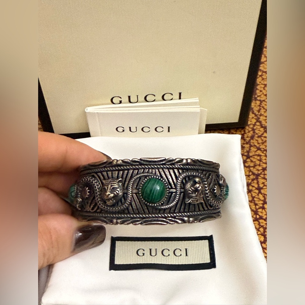 Antique Gucci GG 925 Sterling Silver Cuff Tiger head garden bracelet